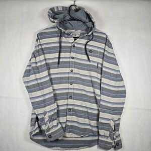 Billabong Baja Hooded Long‎ Sleeve Flannel Mens Medium Shirt White/Gray/Blue
